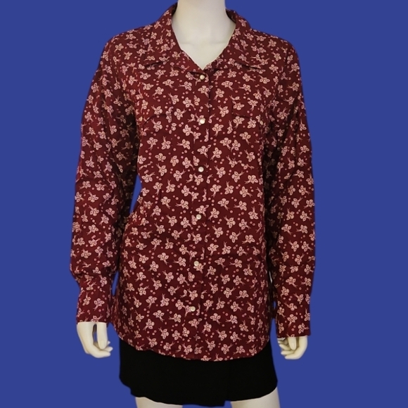 WRANGLER Oxblood Floral Snap Button Down Western Cowgirl Rodeo Shirt - Picture 1 of 6